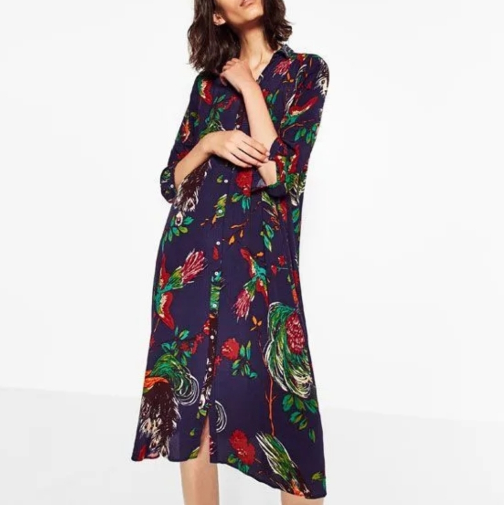 Zara peacock print dress